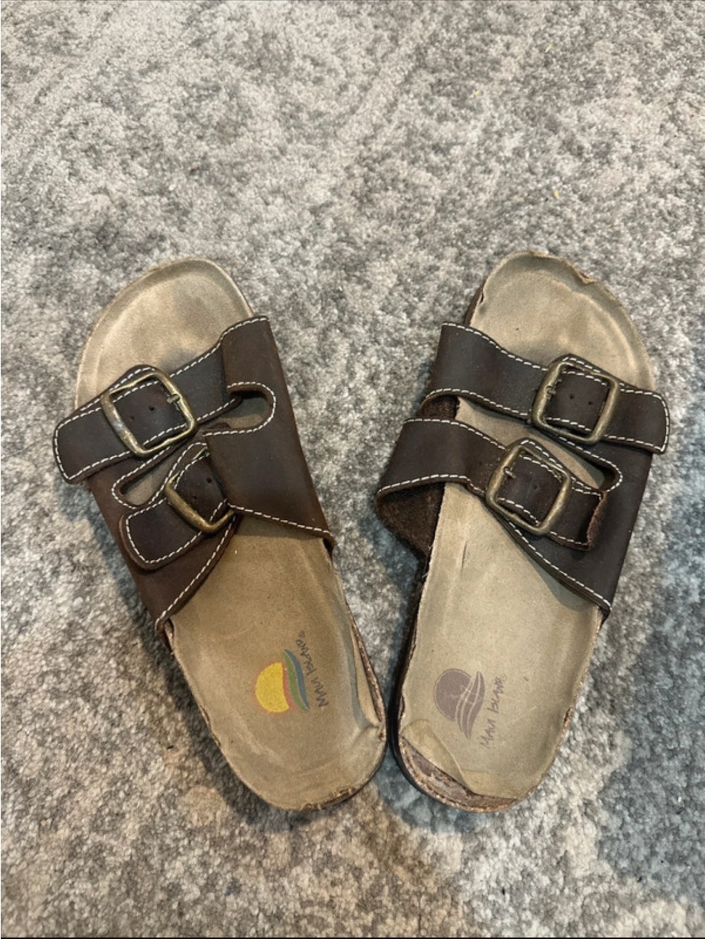 Brown Double-Buckle Slide Sandals